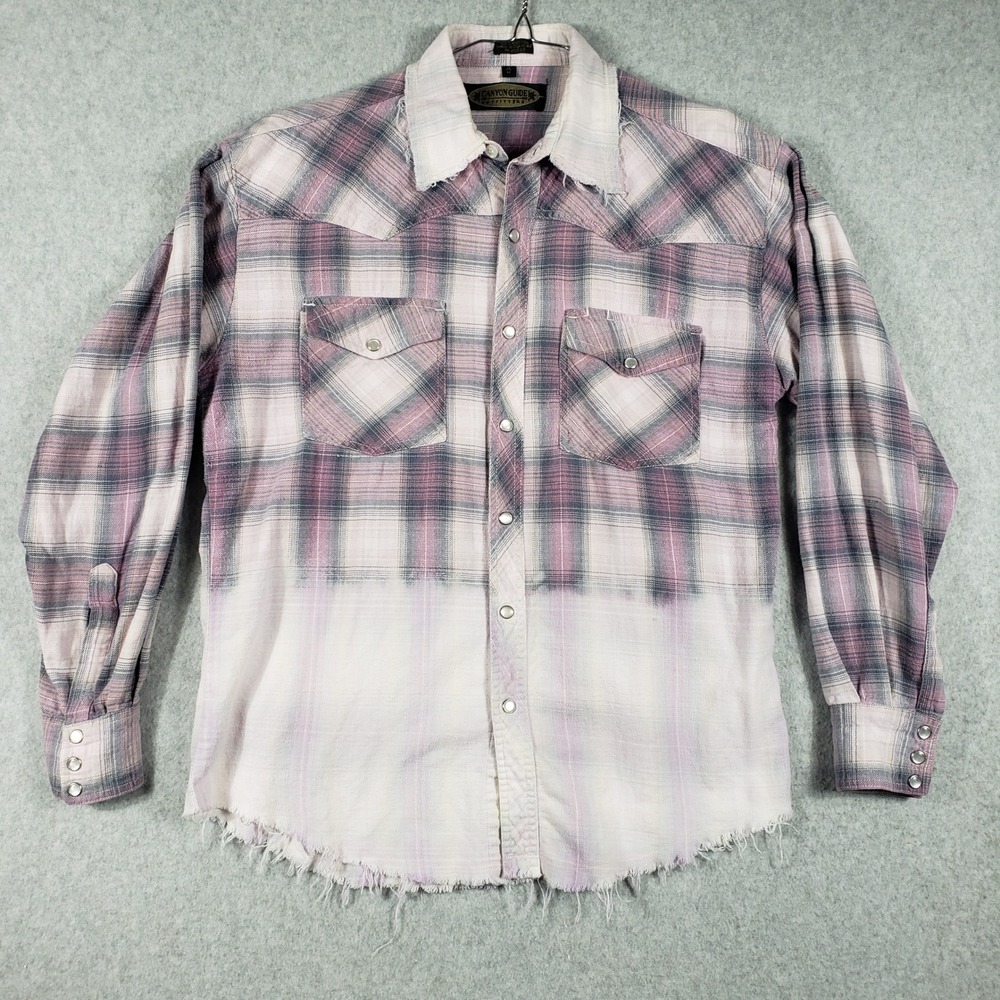 Canyon Guide Outfitters Men M Bleached Western Plaid Shirt Grunge Cotton Raw